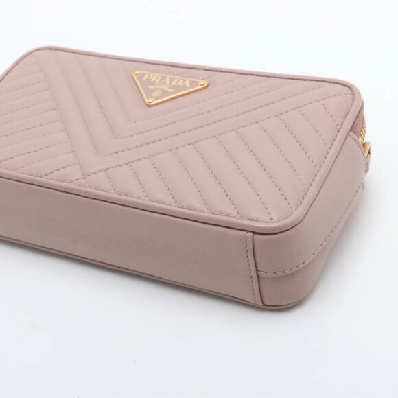 Prada Nappa Impuntu Leather Chain Wallet Pink Beige - Picture 3 of 13